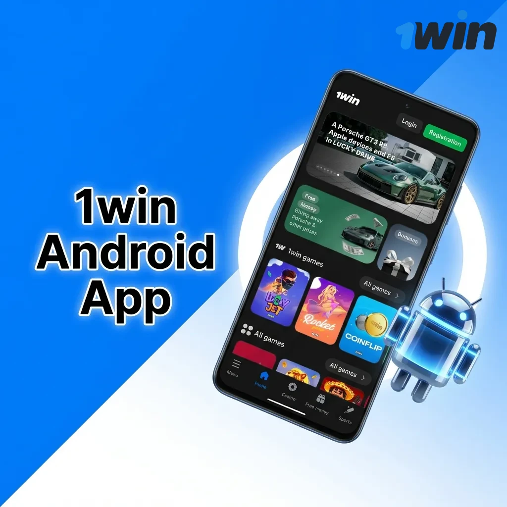 1win Android app interface showing mobile betting and casino games with quick installation process