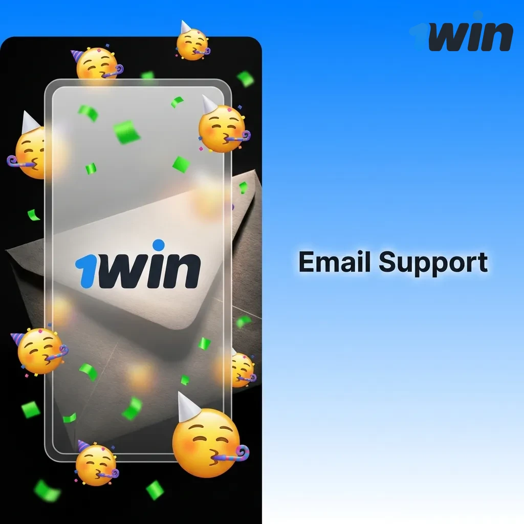 Email support icon showing envelope with 1Win branding for handling detailed customer queries and complaints