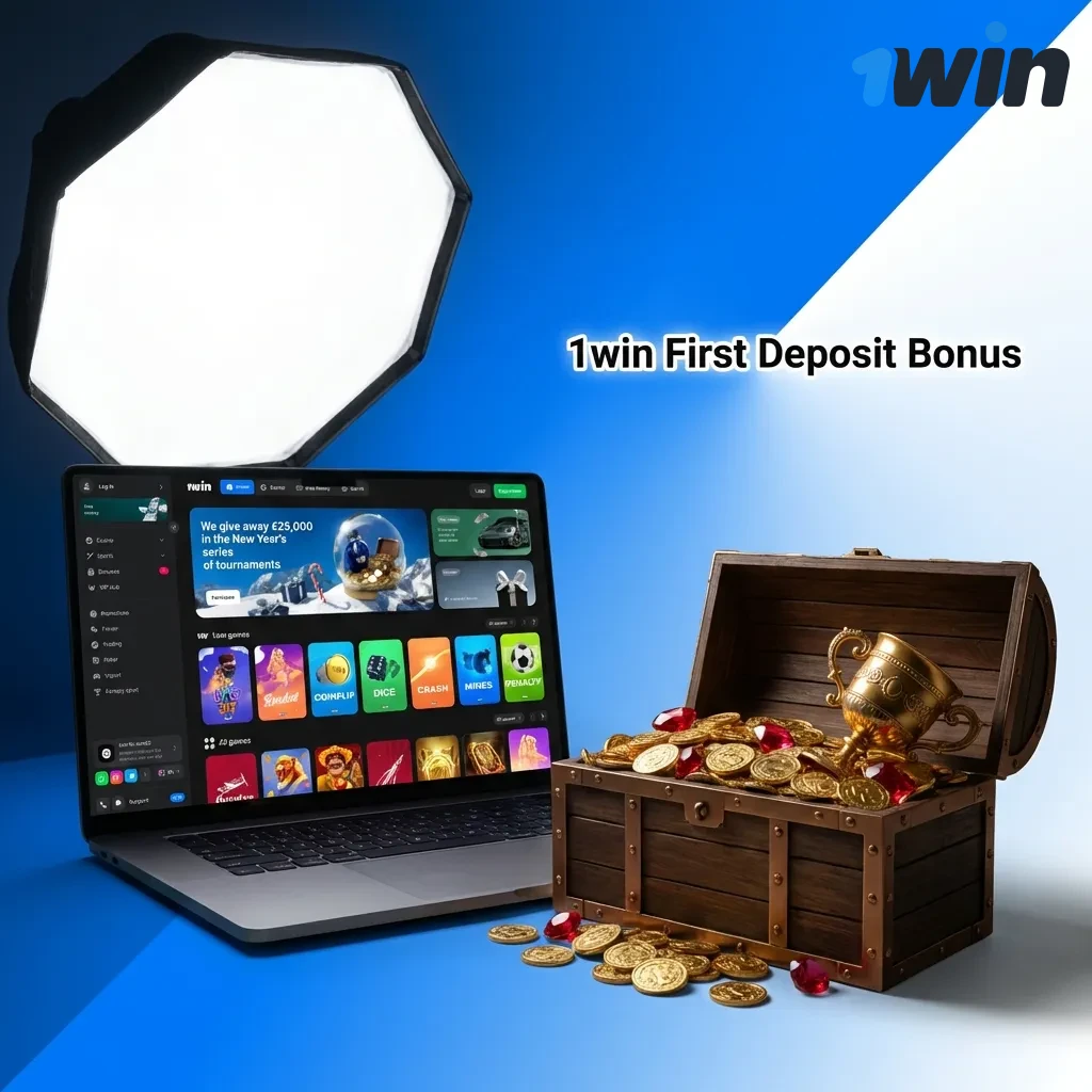 1win welcome bonus showing progressive rewards: 130% first deposit, 140% second, 160% third, 170% fourth deposit offer