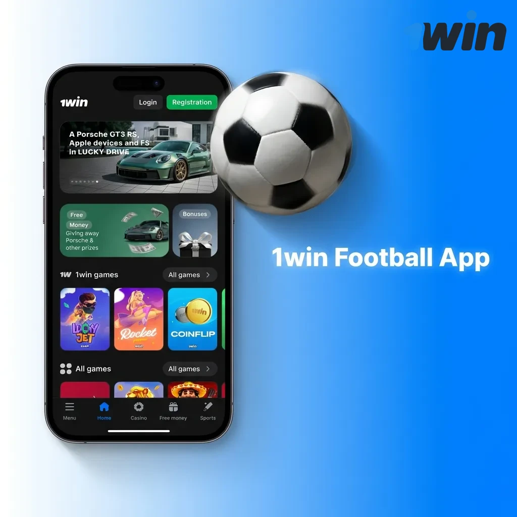 1win Football App interface showing betting options, live matches, and mobile-friendly design for on-the-go wagering