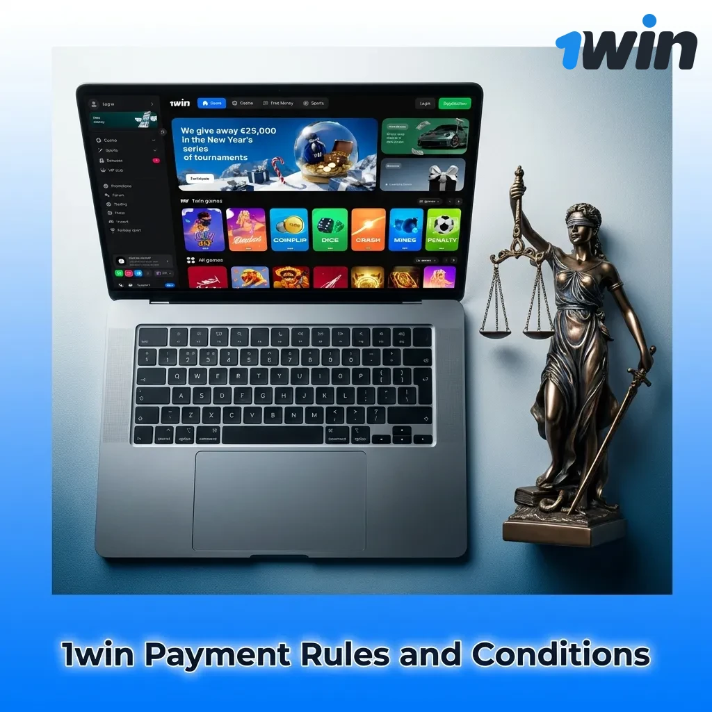 1win payment rules page showing verification, withdrawal methods, wagering requirements, and transaction guidelines.