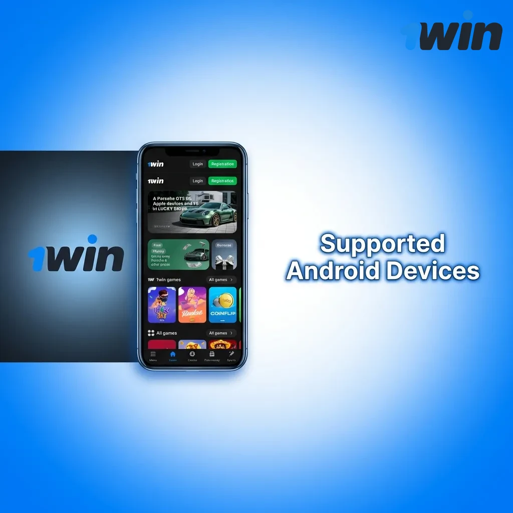 List of Android smartphone models compatible with 1win PWA including Samsung, OnePlus, Xiaomi, and other brands