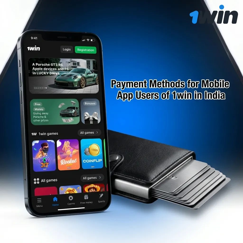 Indian payment methods for 1win mobile app including UPI, Paytm, cards, and cryptocurrency options
