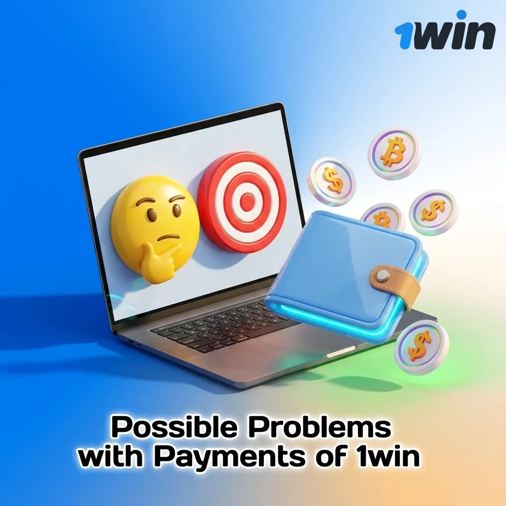 Infographic showing common 1win payment issues including delayed deposits, rejected withdrawals, and verification problems.